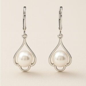 Pearl Sterling Silver 925K drop earrings Leverback